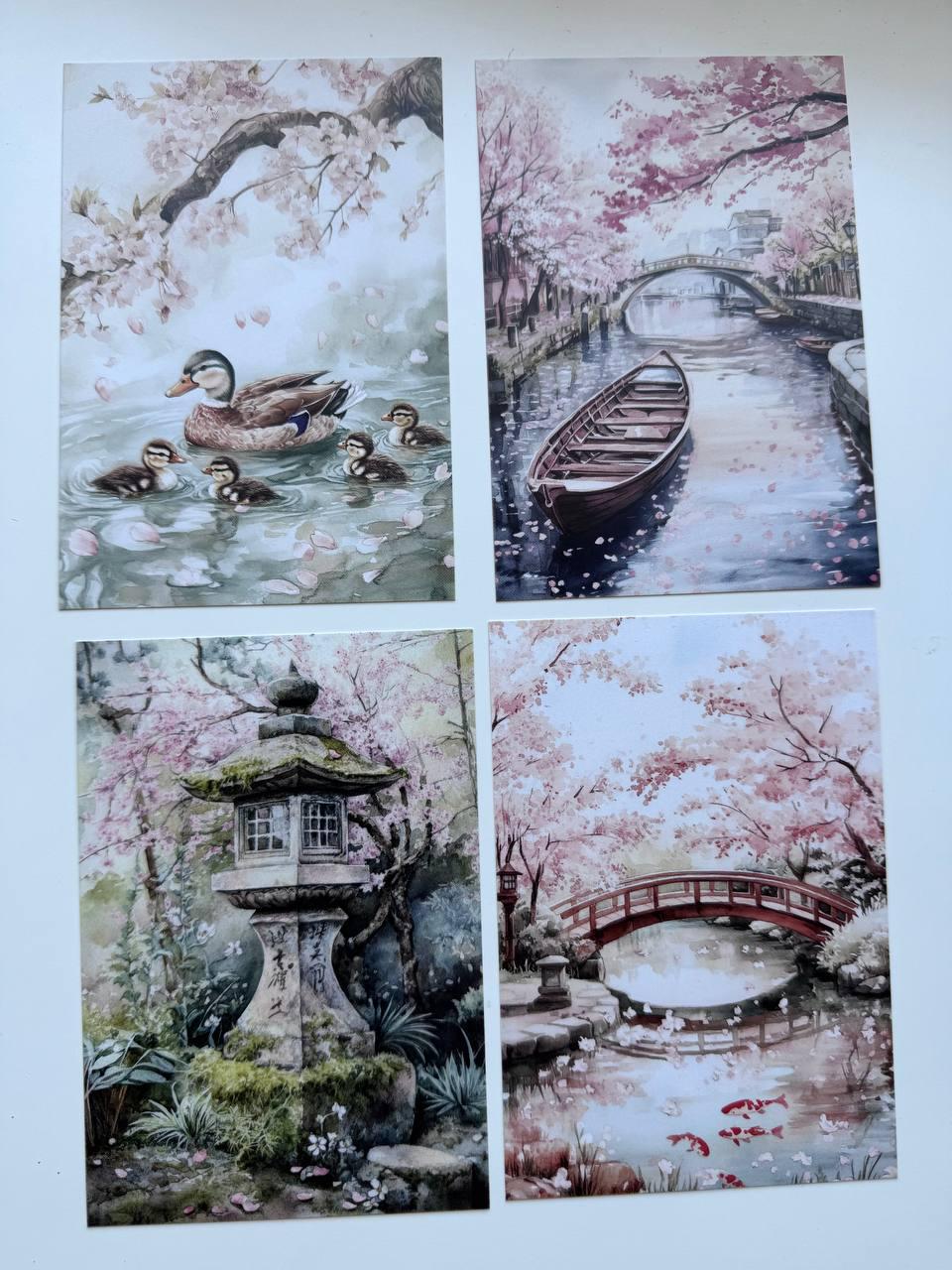 Set of 20 Japanese Garden Postcards 14.5 x 10 cm, Cherry Blossom Cards, Sakura Nature Ephemera, Junk Journal Scrapbooking Supplies