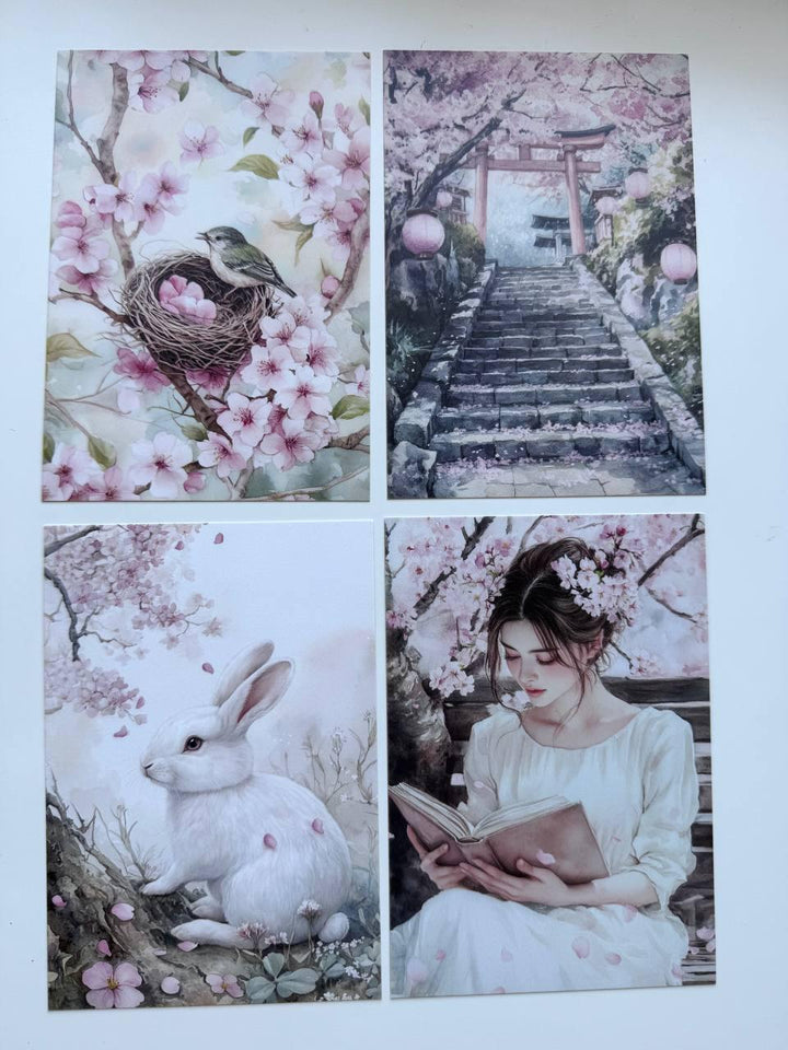 Set of 20 Japanese Garden Postcards 14.5 x 10 cm, Cherry Blossom Cards, Sakura Nature Ephemera, Junk Journal Scrapbooking Supplies