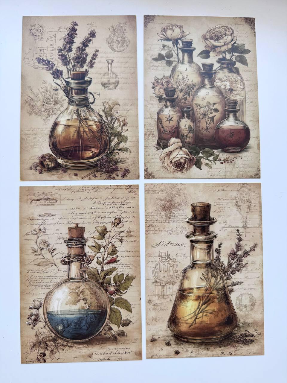 Set of 20 Vintage Apothecary Postcards 14.5 x 10 cm, Potion Bottle Cards, Alchemy Ephemera, Junk Journal Scrapbooking Supplies