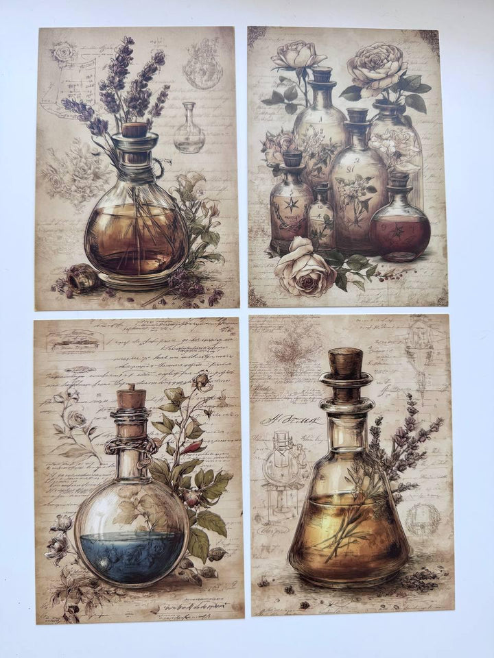 Set of 20 Vintage Apothecary Postcards 14.5 x 10 cm, Potion Bottle Cards, Alchemy Ephemera, Junk Journal Scrapbooking Supplies