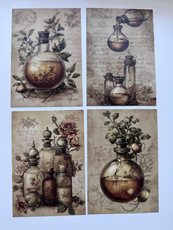 Set of 20 Vintage Apothecary Postcards 14.5 x 10 cm, Potion Bottle Cards, Alchemy Ephemera, Junk Journal Scrapbooking Supplies