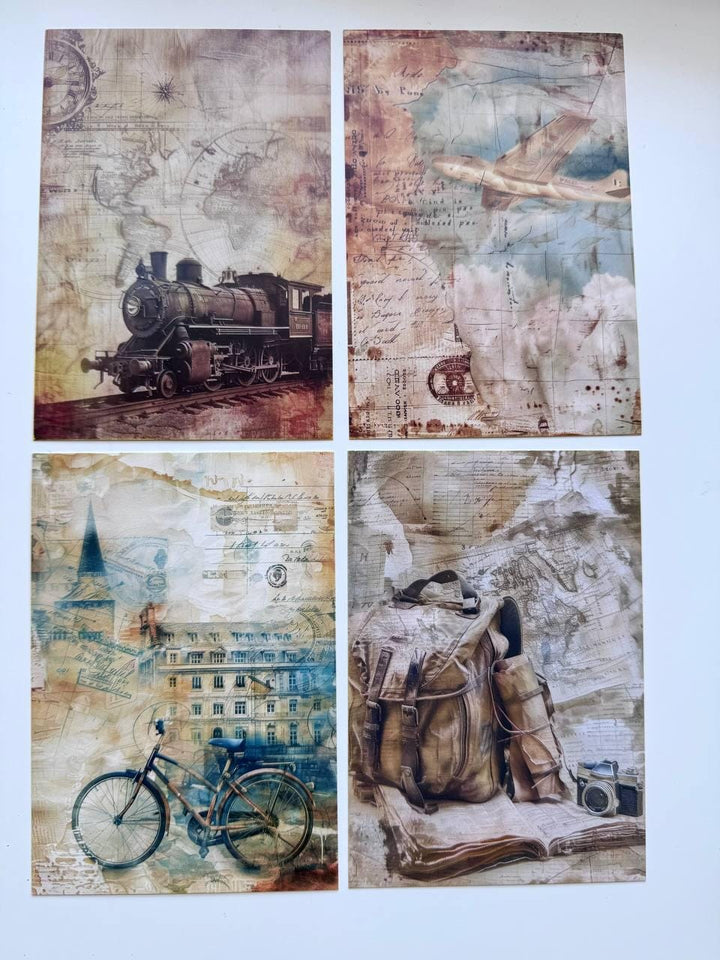 Set of 20 Vintage Travel Postcards 14.5 x 10 cm, Old Maps & Suitcases, London Travel Ephemera, Junk Journal Scrapbooking Cards