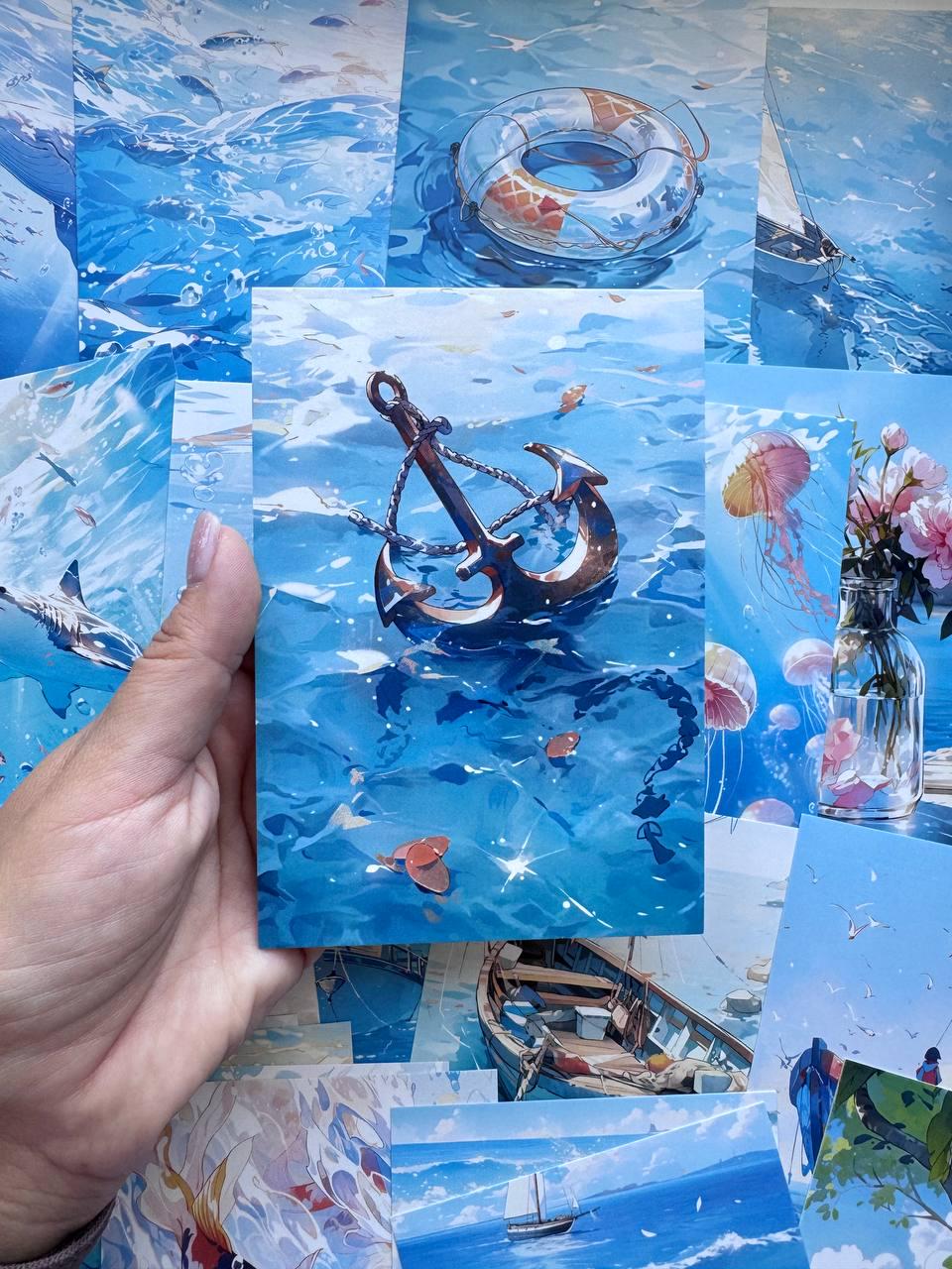 Set of 20 Ocean Postcards 14.5 x 10 cm, Sea Turtle Shark Jellyfish Cards, Nautical Ephemera, Junk Journal Scrapbooking Supplies