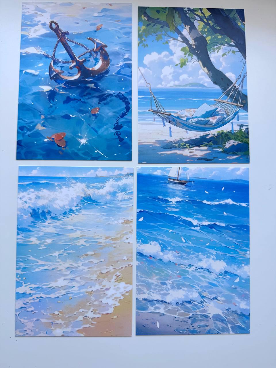 Set of 20 Ocean Postcards 14.5 x 10 cm, Sea Turtle Shark Jellyfish Cards, Nautical Ephemera, Junk Journal Scrapbooking Supplies