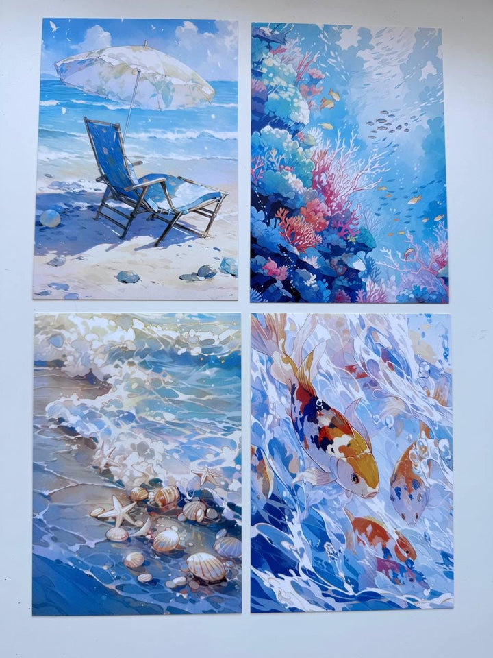 Set of 20 Ocean Postcards 14.5 x 10 cm, Sea Turtle Shark Jellyfish Cards, Nautical Ephemera, Junk Journal Scrapbooking Supplies