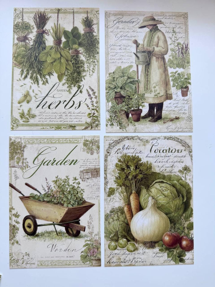 Set of 20 Vintage Garden Postcards 14.5 x 10 cm, Botanical Birds Cat Flowers, Cottagecore Ephemera, Junk Journal Scrapbooking Cards