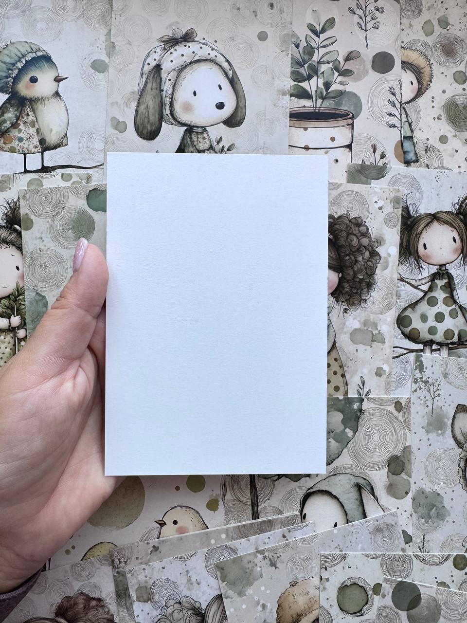 Set of 20 Cute Woodland Postcards 14.5 x 10 cm, Whimsical Girls Animals Birds, Cottagecore Ephemera, Junk Journal Scrapbooking Cards