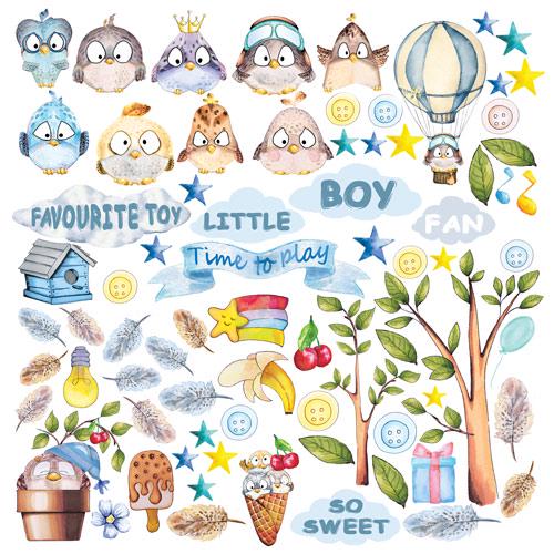 Cutie Sparrow Boy Scrapbook Paper 8x8 Inch, 10 Double Sided Sheets, Baby Boy Craft Paper, Card Making, Junk Journal Supplies
