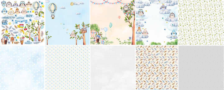 Cutie Sparrow Boy Scrapbook Paper 8x8 Inch, 10 Double Sided Sheets, Baby Boy Craft Paper, Card Making, Junk Journal Supplies