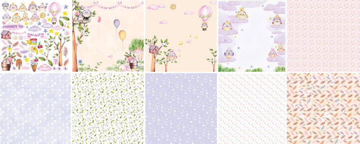 Cutie Sparrow Girl Scrapbook Paper 8x8 Inch, 10 Double Sided Sheets, Baby Girl Craft Paper, Card Making, Junk Journal Supplies