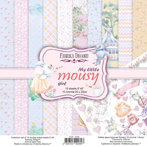 My Little Mousy Girl Scrapbook Paper 8x8 Inch, 10 Double Sided Sheets, Baby Girl Paper, Card Making, Junk Journal Supplies