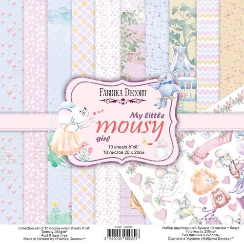My Little Mousy Girl Scrapbook Paper 8x8 Inch, 10 Double Sided Sheets, Baby Girl Paper, Card Making, Junk Journal Supplies