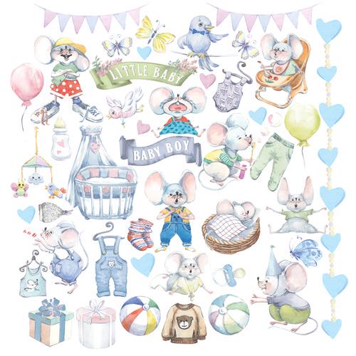 My Little Mousy Boy Scrapbook Paper 8x8 Inch, 10 Double Sided Sheets, Baby Boy Paper, Card Making, Junk Journal Supplies