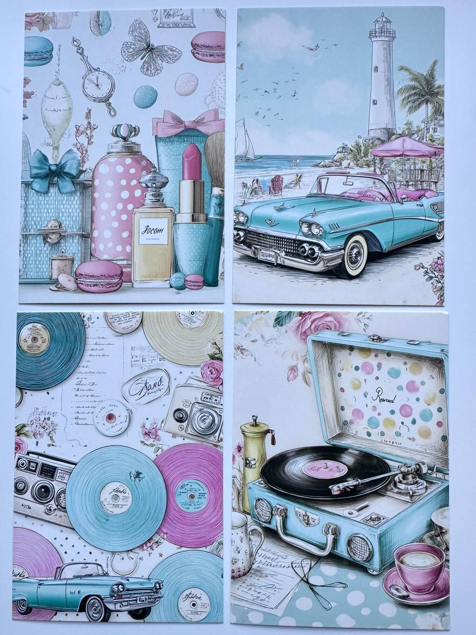 Set of 20 Vintage Shabby Chic Postcards, Retro Ephemera Pack, Junk Journal Cards, Cottagecore Scrapbook Paper, Collage Cards, 10x15 cm
