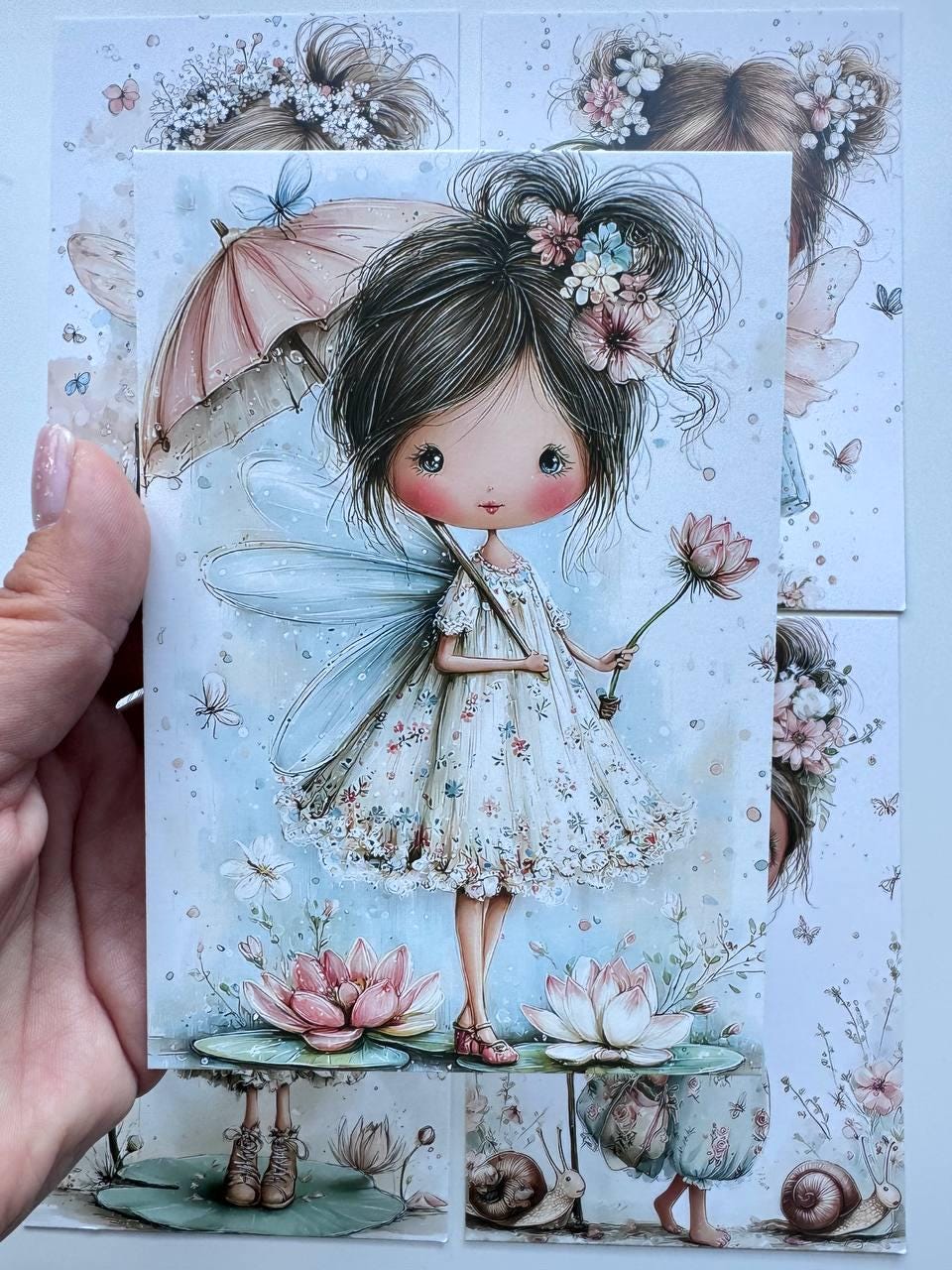 Set of 20 Fairy Postcards Set, Whimsical Fairy Ephemera, Junk Journal Cards, Cottagecore Scrapbook Paper, Fantasy Art Cards 10x15 cm