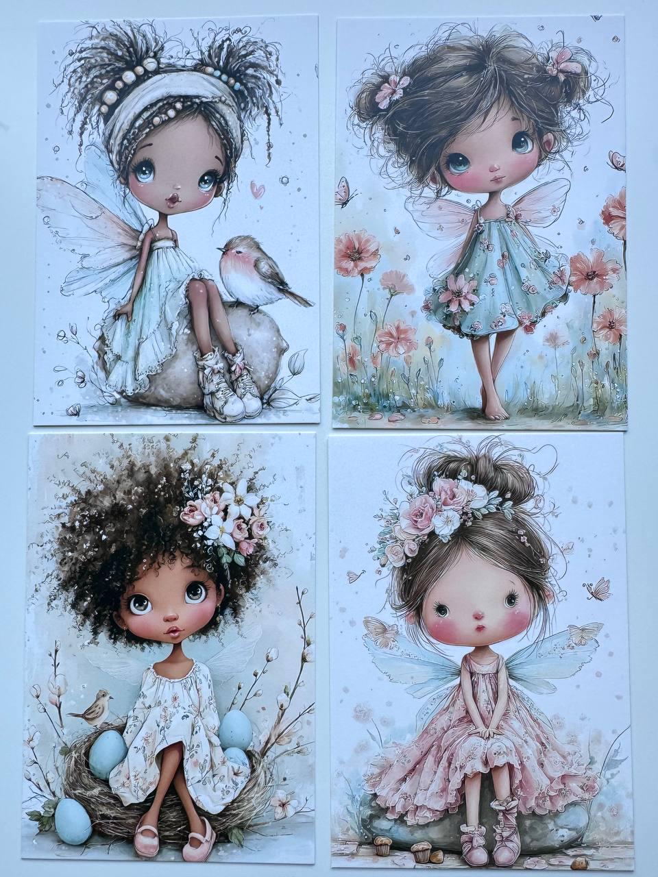Set of 20 Fairy Postcards Set, Whimsical Fairy Ephemera, Junk Journal Cards, Cottagecore Scrapbook Paper, Fantasy Art Cards 10x15 cm