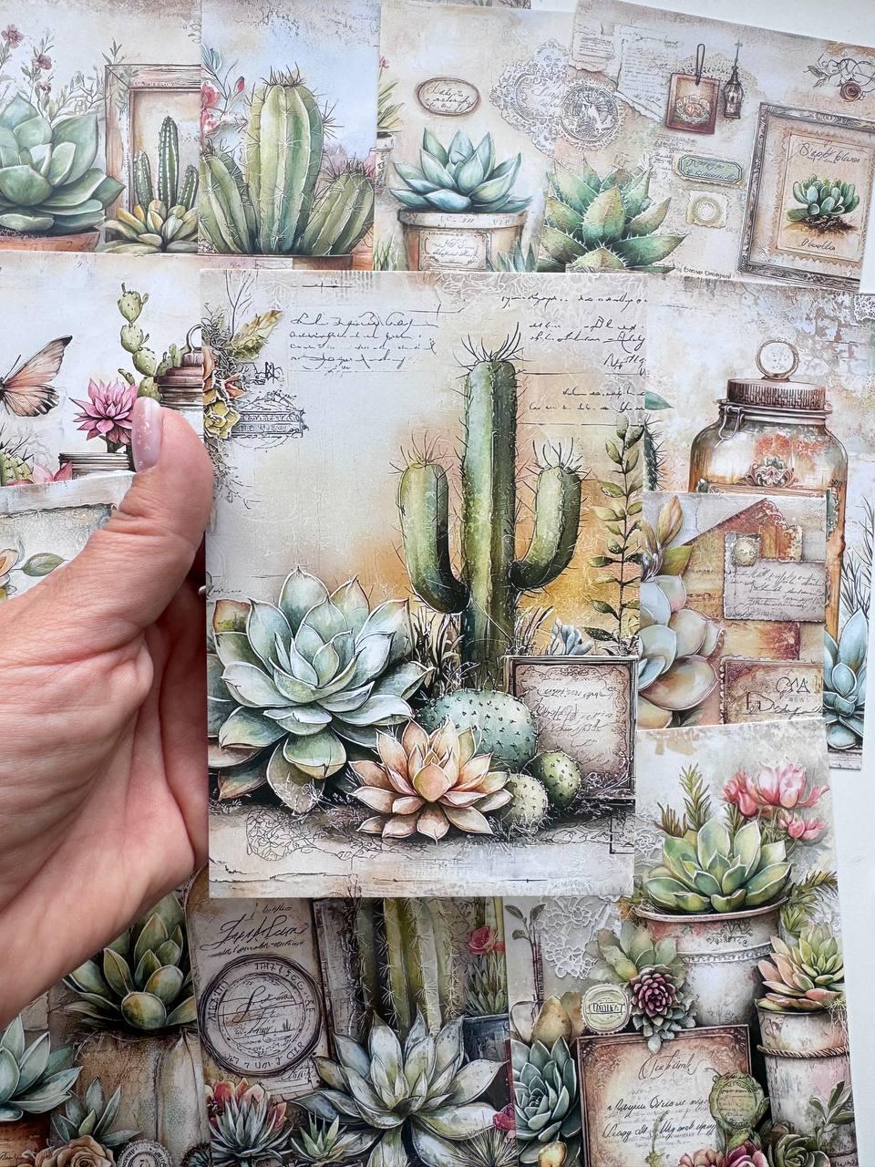 Set of 20 Succulent & Cactus Postcards, Vintage Botanical Cards, Junk Journal Ephemera, Scrapbooking Supplies, Cottagecore Paper Cards