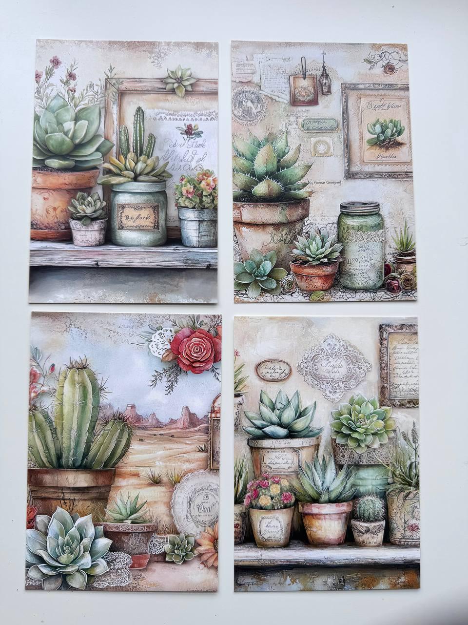 Set of 20 Succulent & Cactus Postcards, Vintage Botanical Cards, Junk Journal Ephemera, Scrapbooking Supplies, Cottagecore Paper Cards