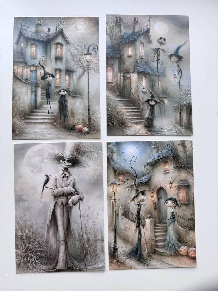 Set of 20 Halloween Gothic Postcards, Spooky Witch Cards, Haunted House Ephemera, Junk Journal Supplies, Dark Gothic Scrapbooking