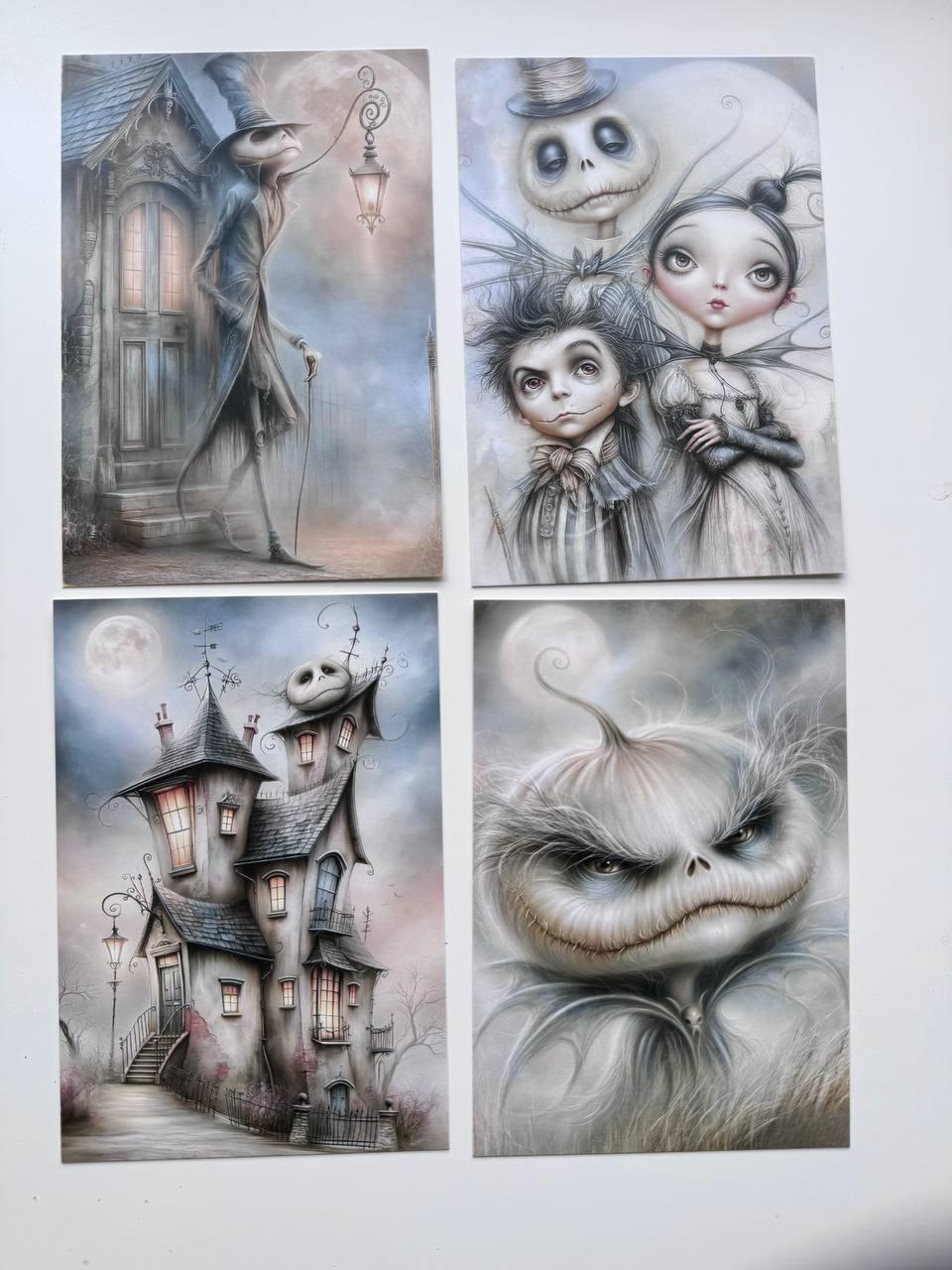 Set of 20 Halloween Gothic Postcards, Spooky Witch Cards, Haunted House Ephemera, Junk Journal Supplies, Dark Gothic Scrapbooking