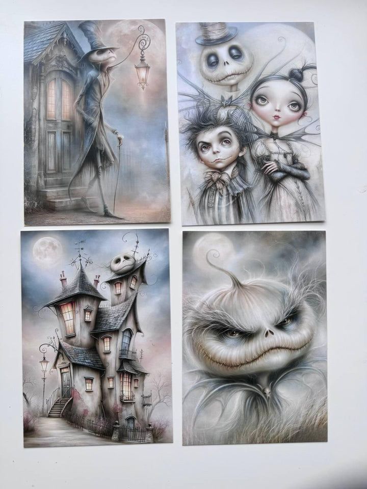 Set of 20 Halloween Gothic Postcards, Spooky Witch Cards, Haunted House Ephemera, Junk Journal Supplies, Dark Gothic Scrapbooking