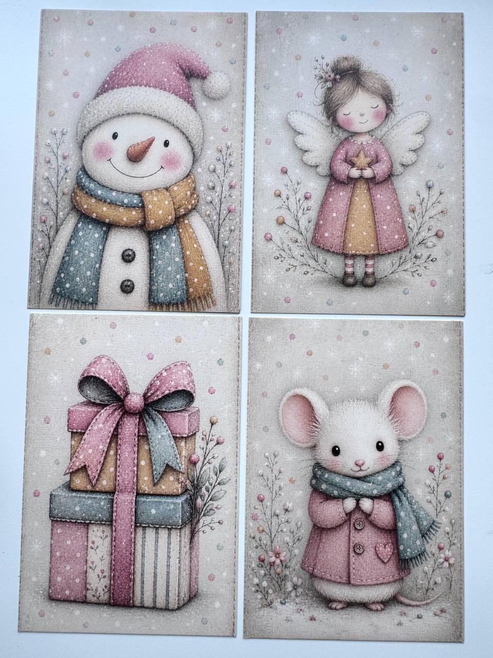Set of 20 Christmas Postcards, Pastel Christmas Cards, Cute Winter Ephemera, Junk Journal Supplies, Scrapbooking Cards, Festive Paper Craft