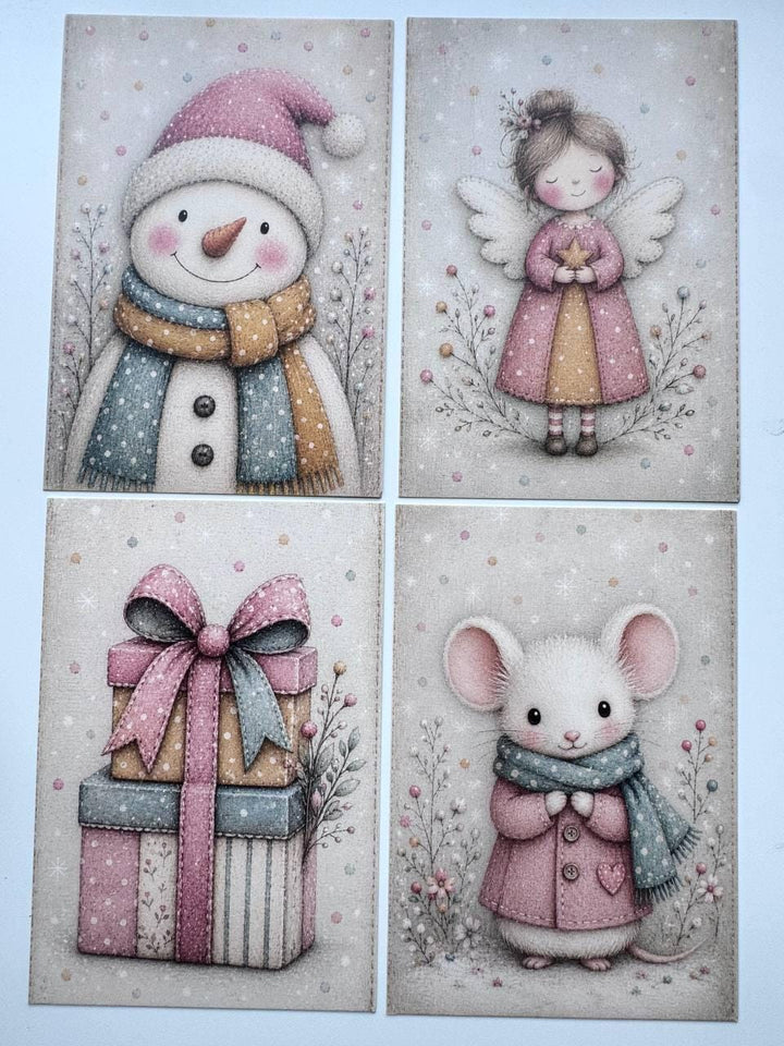 Set of 20 Christmas Postcards, Pastel Christmas Cards, Cute Winter Ephemera, Junk Journal Supplies, Scrapbooking Cards, Festive Paper Craft