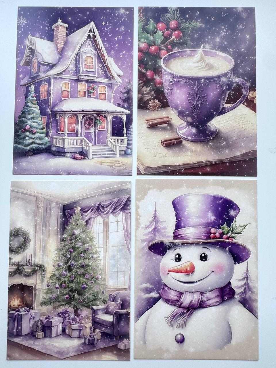 Set of 20 Purple Christmas Postcards, Lavender Winter Cards, Christmas Ephemera, Junk Journal Supplies, Scrapbooking Cards, Festive Decor