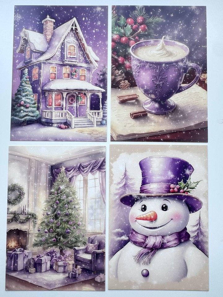 Set of 20 Purple Christmas Postcards, Lavender Winter Cards, Christmas Ephemera, Junk Journal Supplies, Scrapbooking Cards, Festive Decor