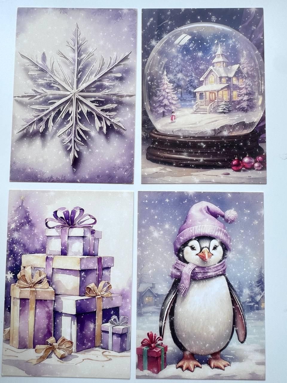 Set of 20 Purple Christmas Postcards, Lavender Winter Cards, Christmas Ephemera, Junk Journal Supplies, Scrapbooking Cards, Festive Decor