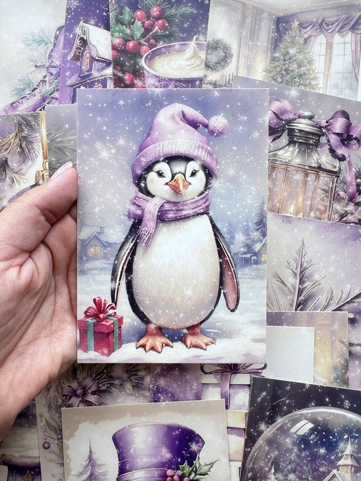 Set of 20 Purple Christmas Postcards, Lavender Winter Cards, Christmas Ephemera, Junk Journal Supplies, Scrapbooking Cards, Festive Decor