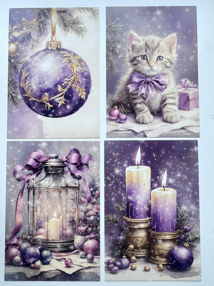 Set of 20 Purple Christmas Postcards, Lavender Winter Cards, Christmas Ephemera, Junk Journal Supplies, Scrapbooking Cards, Festive Decor