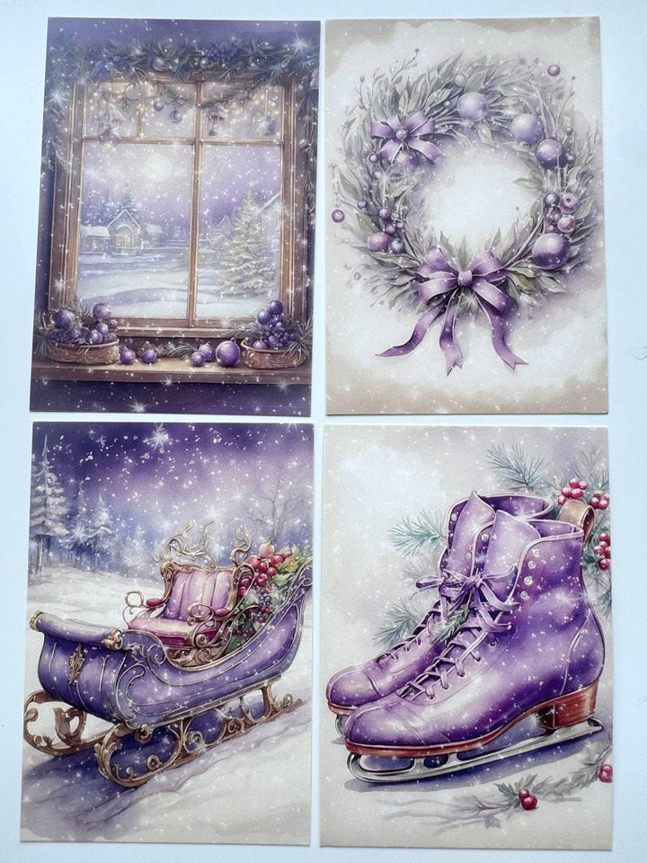 Set of 20 Purple Christmas Postcards, Lavender Winter Cards, Christmas Ephemera, Junk Journal Supplies, Scrapbooking Cards, Festive Decor