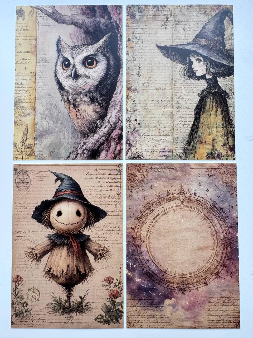 Set of 20 Witchy Postcards, Vintage Magic Ephemera, Gothic Junk Journal Cards, Witch Scrapbooking Supplies, Occult Paper, Halloween Craft