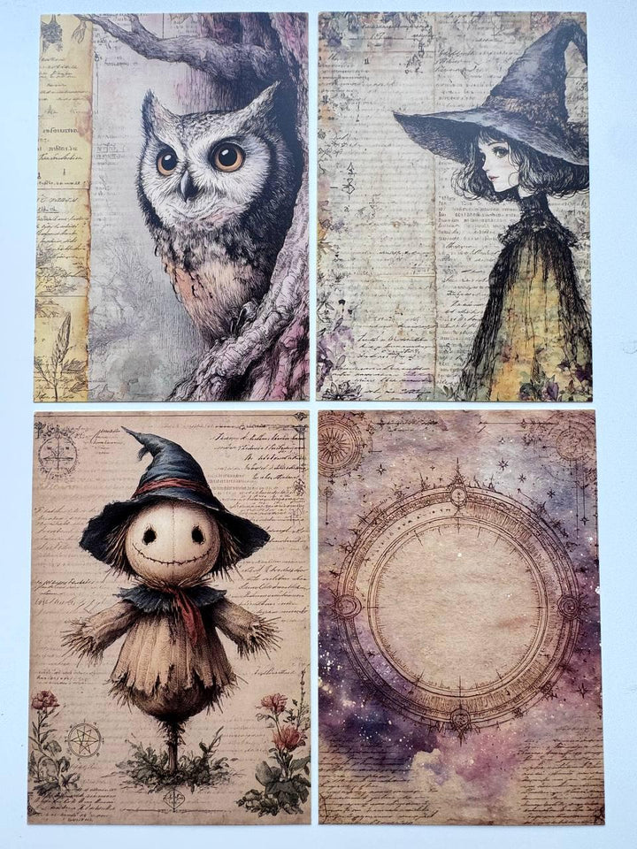 Set of 20 Witchy Postcards, Vintage Magic Ephemera, Gothic Junk Journal Cards, Witch Scrapbooking Supplies, Occult Paper, Halloween Craft