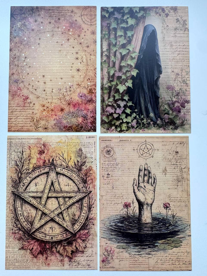 Set of 20 Witchy Postcards, Vintage Magic Ephemera, Gothic Junk Journal Cards, Witch Scrapbooking Supplies, Occult Paper, Halloween Craft