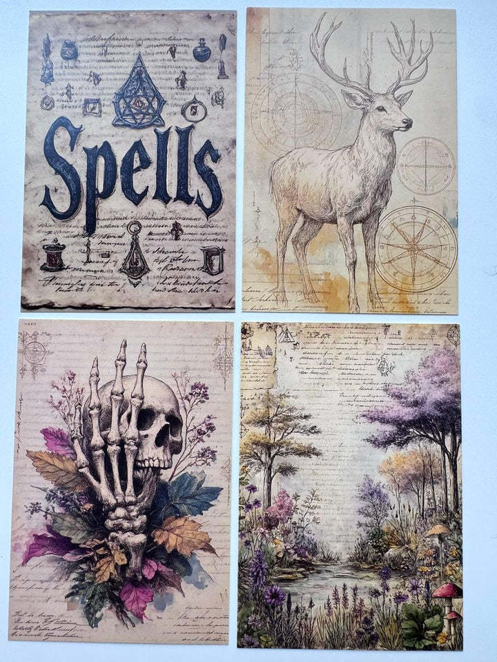 Set of 20 Witchy Postcards, Vintage Magic Ephemera, Gothic Junk Journal Cards, Witch Scrapbooking Supplies, Occult Paper, Halloween Craft