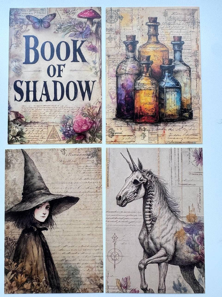 Set of 20 Witchy Postcards, Vintage Magic Ephemera, Gothic Junk Journal Cards, Witch Scrapbooking Supplies, Occult Paper, Halloween Craft