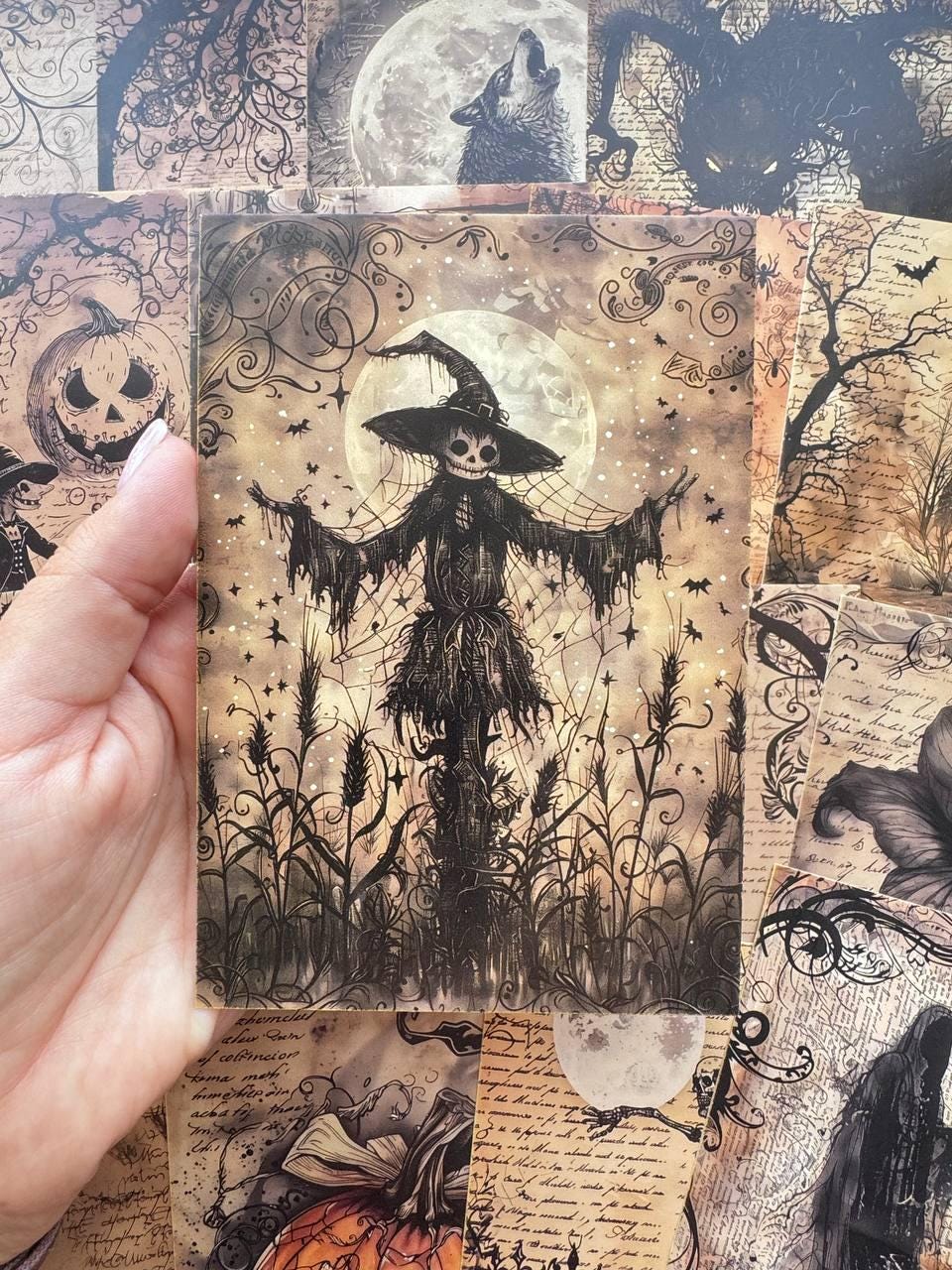 Set of 20 Halloween Postcards, Gothic Junk Journal Cards, Spooky Ephemera, Witch Scrapbooking Supplies, Vintage Halloween Paper Craft
