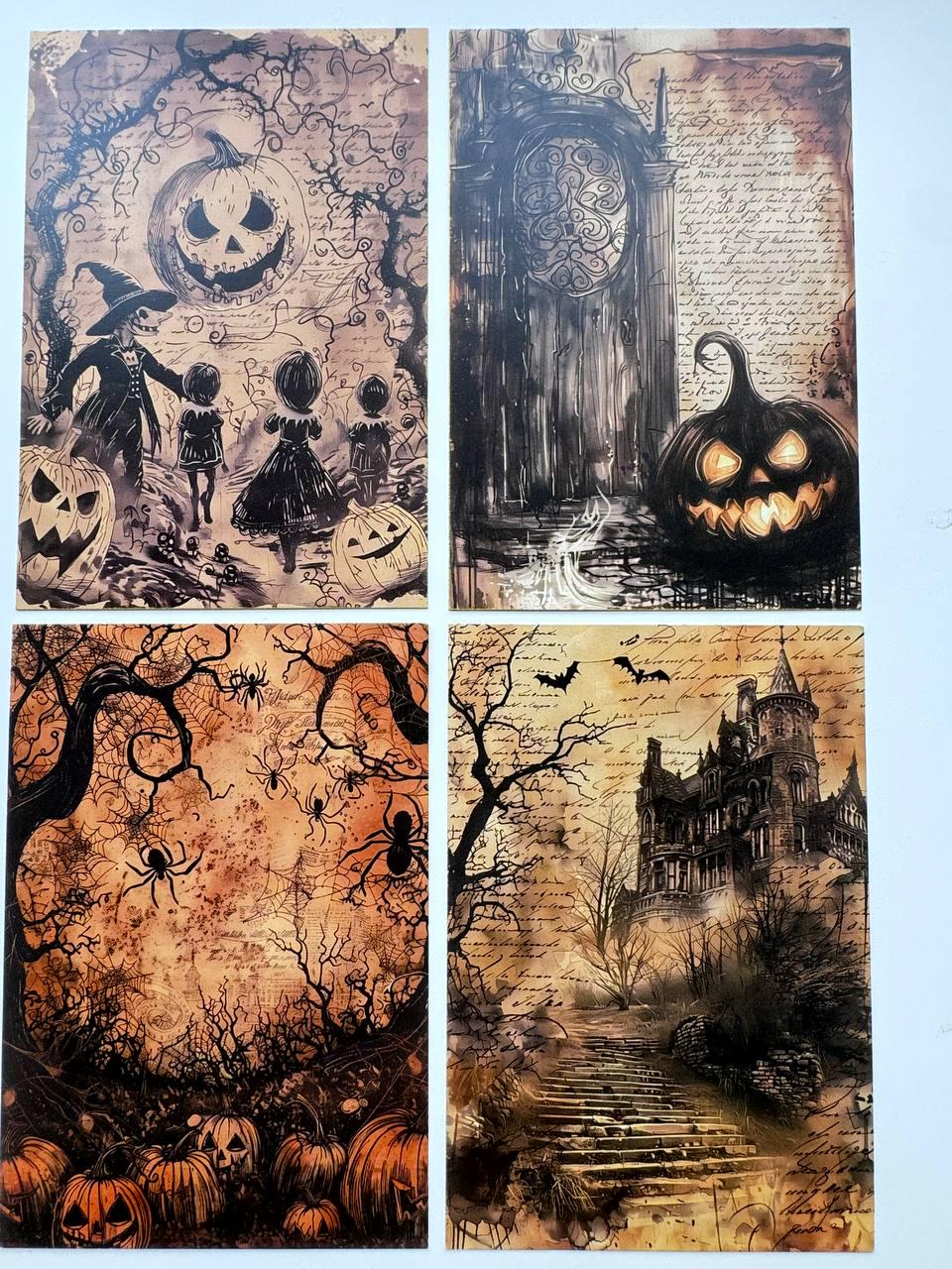 Set of 20 Halloween Postcards, Gothic Junk Journal Cards, Spooky Ephemera, Witch Scrapbooking Supplies, Vintage Halloween Paper Craft