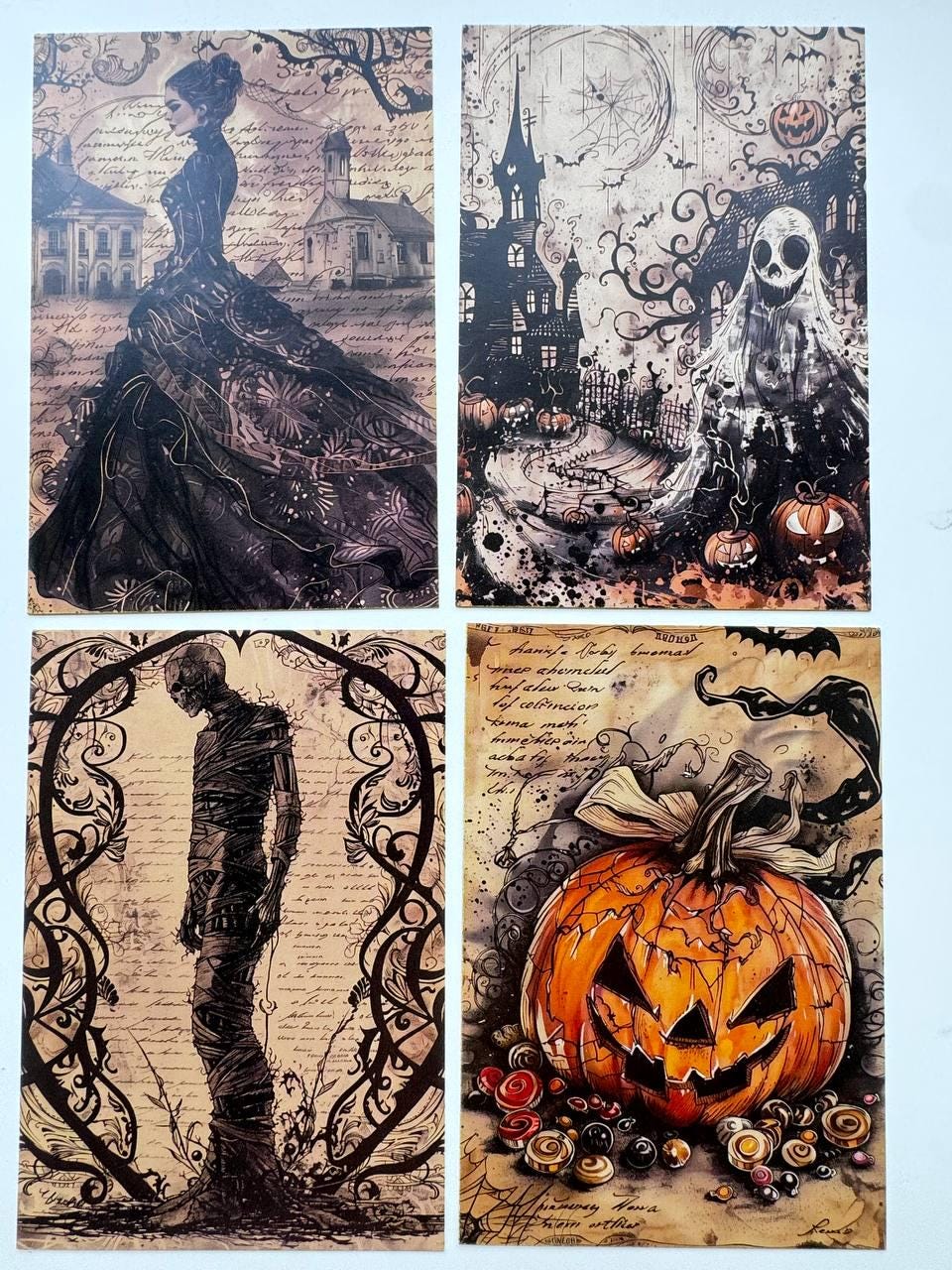Set of 20 Halloween Postcards, Gothic Junk Journal Cards, Spooky Ephemera, Witch Scrapbooking Supplies, Vintage Halloween Paper Craft