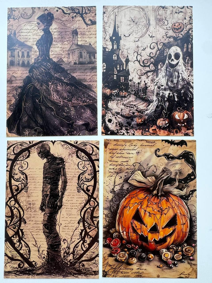 Set of 20 Halloween Postcards, Gothic Junk Journal Cards, Spooky Ephemera, Witch Scrapbooking Supplies, Vintage Halloween Paper Craft