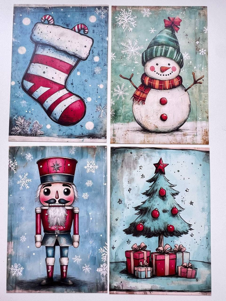Set of 20 Christmas Cards, Winter Junk Journal Cards, Cute Christmas Ephemera, Scrapbooking Supplies, Festive Paper Craft, Santa Cards