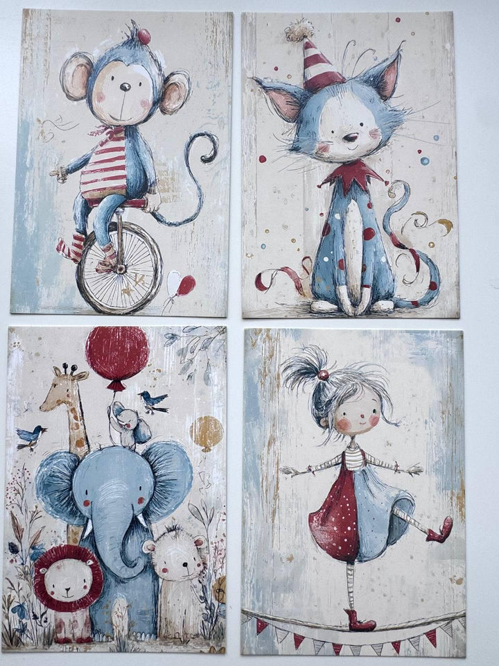 Set of 20 Vintage Circus Cards, Cute Animal Journal Cards, Circus Ephemera, Junk Journal Supplies, Scrapbooking Paper, Nursery Craft