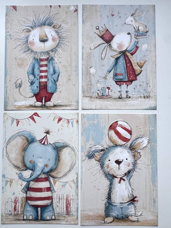 Set of 20 Vintage Circus Cards, Cute Animal Journal Cards, Circus Ephemera, Junk Journal Supplies, Scrapbooking Paper, Nursery Craft