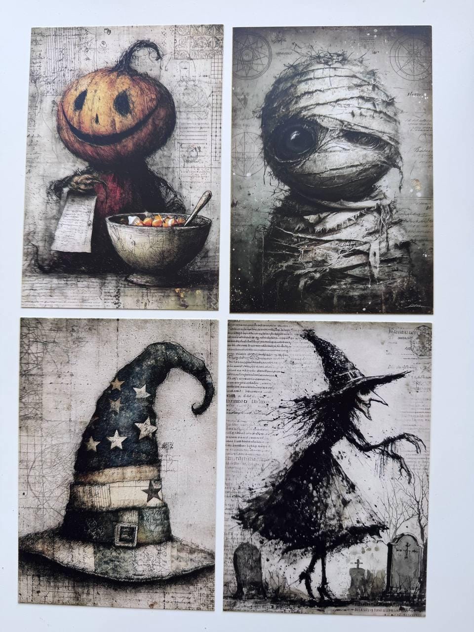 Set of 20 Spooky Halloween Cards, Gothic Journal Cards, Dark Halloween Ephemera, Junk Journal Supplies, Scrapbooking Paper, Witchy Decor