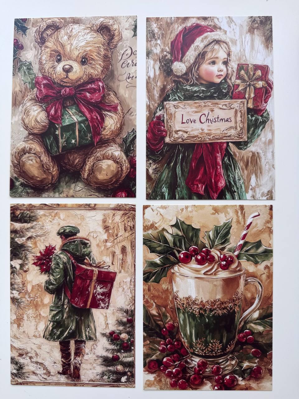 Set of 20 Vintage Christmas Journal Cards, Festive Ephemera, Santa & Reindeer Cards, Junk Journal Supplies, Scrapbooking, Winter Crafts