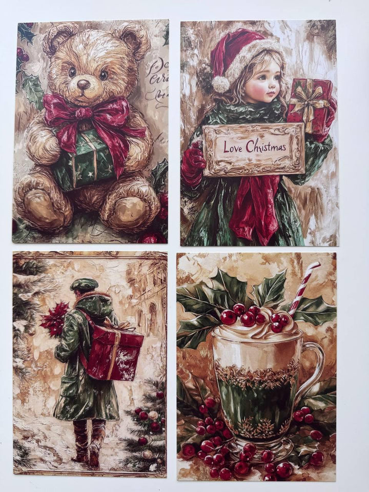 Set of 20 Vintage Christmas Journal Cards, Festive Ephemera, Santa & Reindeer Cards, Junk Journal Supplies, Scrapbooking, Winter Crafts