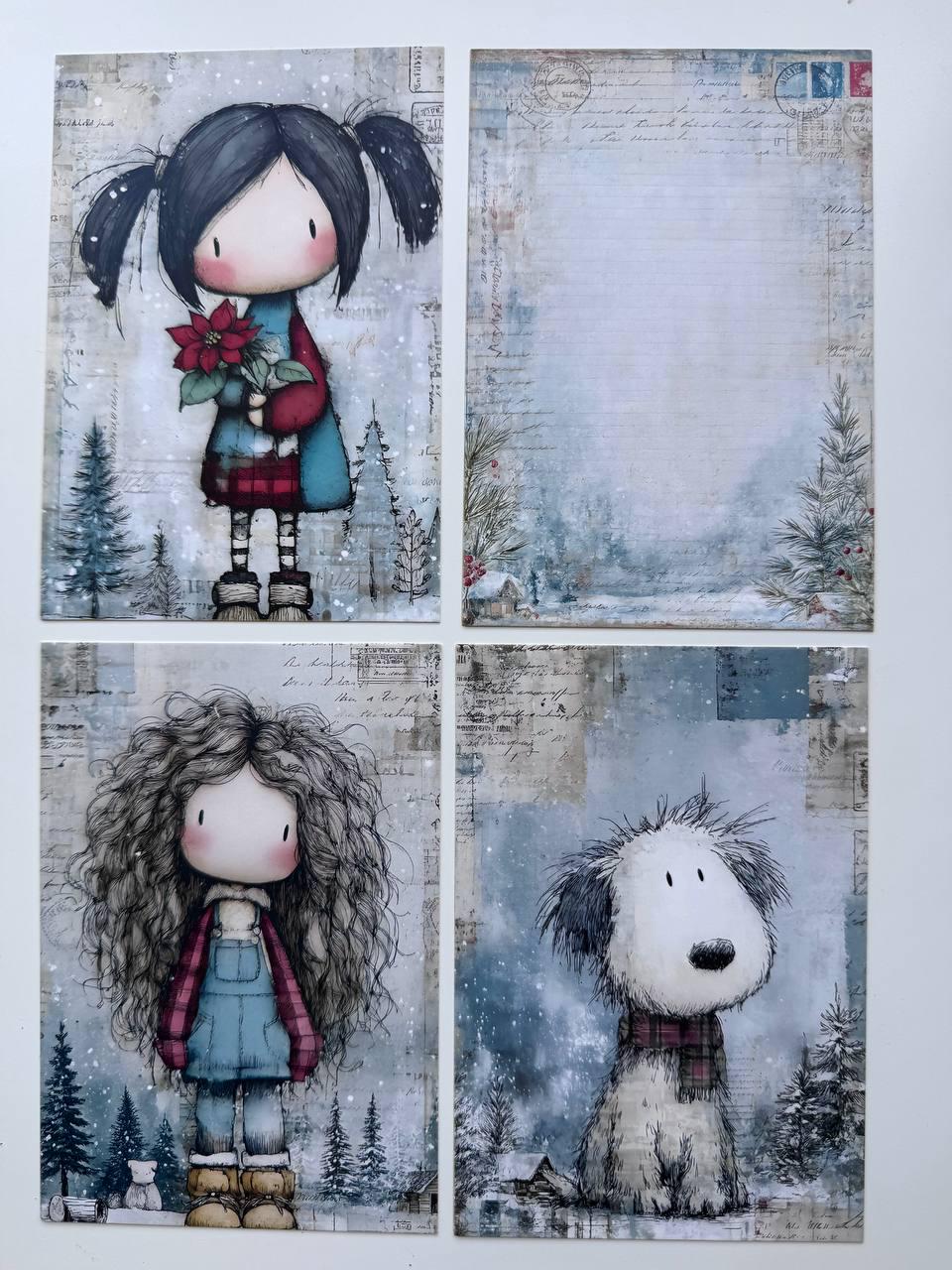 Set of 20 Winter Christmas Journal Cards, Whimsical Ephemera, Snowman & Angel Cards, Junk Journal Supplies, Scrapbooking, Winter Crafts