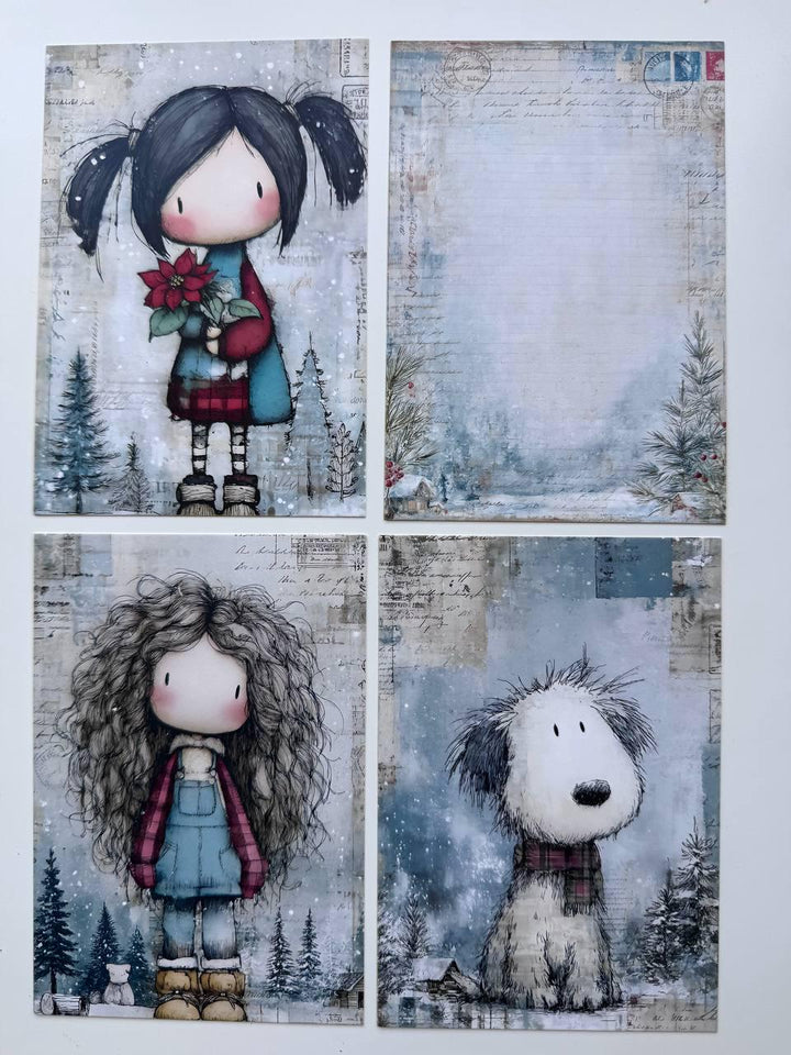 Set of 20 Winter Christmas Journal Cards, Whimsical Ephemera, Snowman & Angel Cards, Junk Journal Supplies, Scrapbooking, Winter Crafts